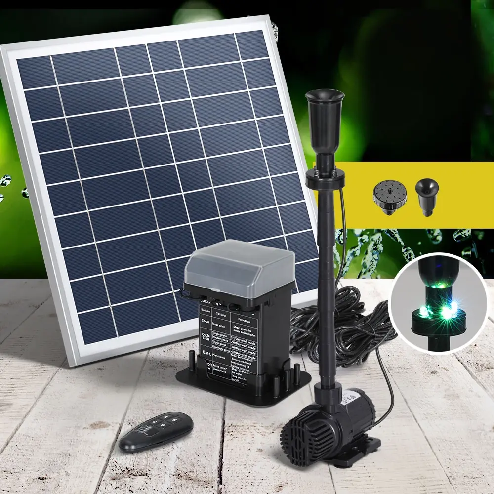 Gardeon Solar Pond Pump with Battery Kit LED Lights 9.8FT - Home & Garden
