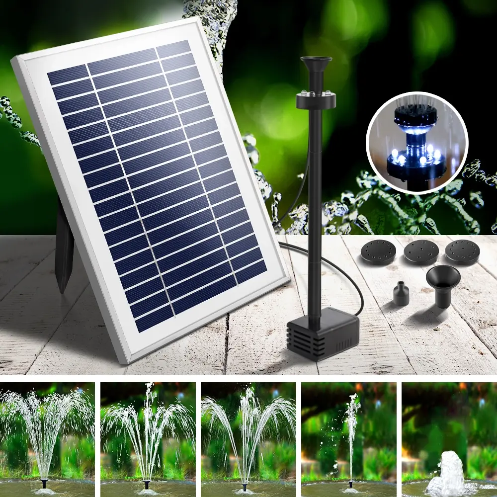 Gardeon Solar Pond Pump Submersible Water Fountain with Battery Kit LED Lights 4.3FT - Home & Garden