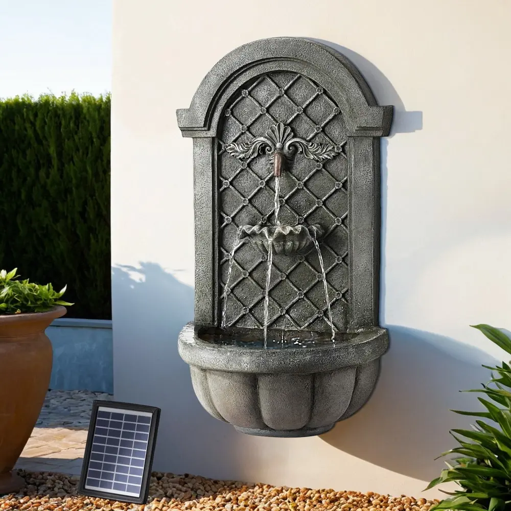 Gardeon Solar Fountain Water Feature Wall Mount Garden Fountains 80CM Grey - Home & Garden