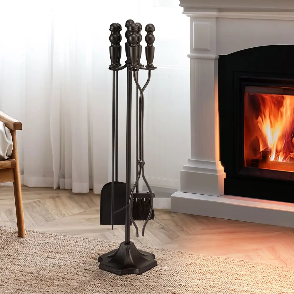 Grillz 5Pcs Fireplace Tools Set Fire Tools for Indoor Outdoor - Home & Garden