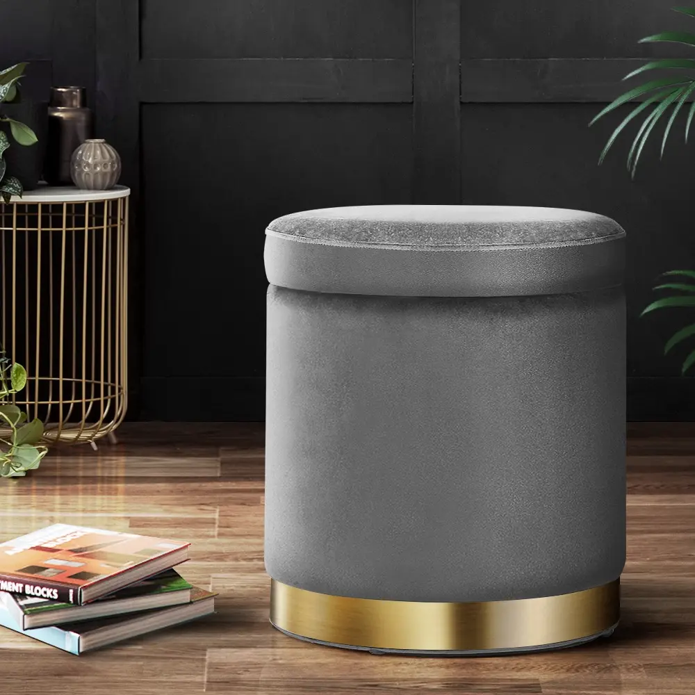 Artiss Ottoman Storage Foot Stool Round Velvet Charcoal - Furniture