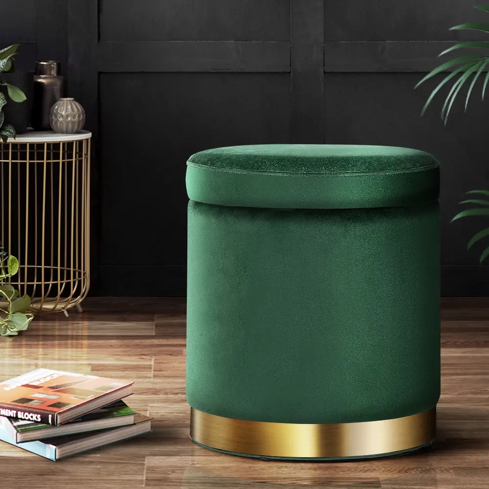 Artiss Ottoman Storage Foot Stool Round Velvet Green - Furniture