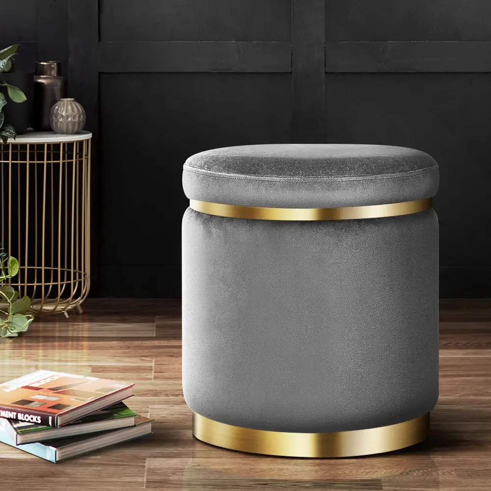 Artiss Ottoman Foot Stool Round Velvet Charcoal - Furniture