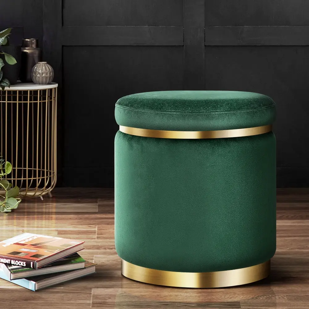 Artiss Ottoman Foot Stool Round Velvet Green - Furniture