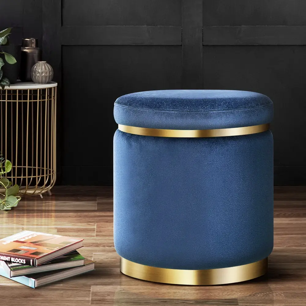 Artiss Ottoman Foot Stool Round Velvet Navy - Furniture
