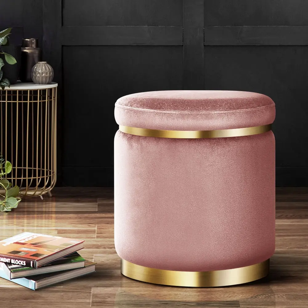 Artiss Ottoman Foot Stool Round Velvet Pink - Furniture
