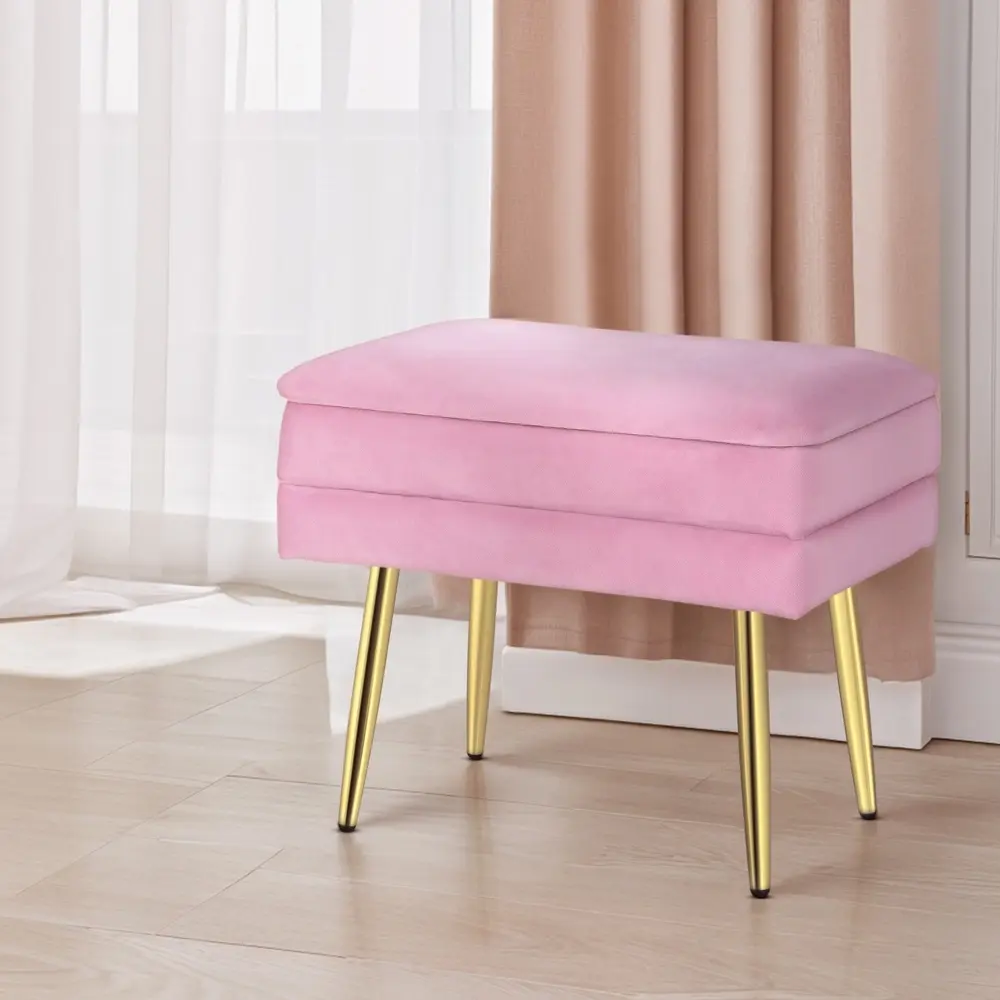 Artiss Ottoman Storage Foot Stool Vanity Velvet Pink - Furniture