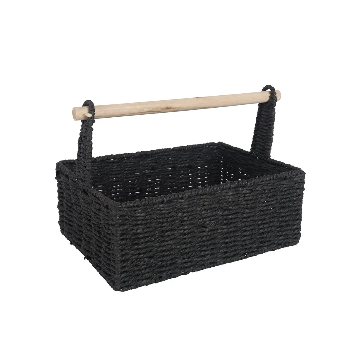 Black Storage Basket With Wooden Handle 30 x 24 x 22cm - Home & Garden