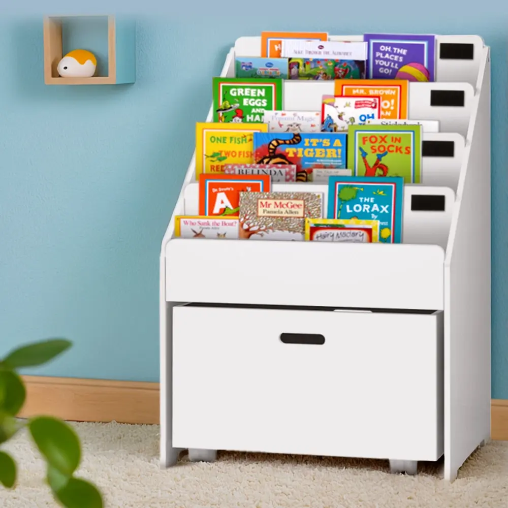 Keezi 4 Tiers Kids Bookshelf Storage Organiser Children Bookcase Drawers Display - Up to 70% Off Kids & Baby Furniture