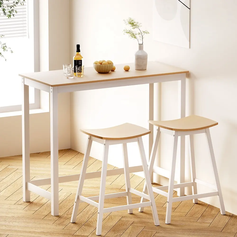 Artiss Bar Table and Stools Set Dining Desk Solid Wood Kitchen Chairs Cafe Pub SET-WD