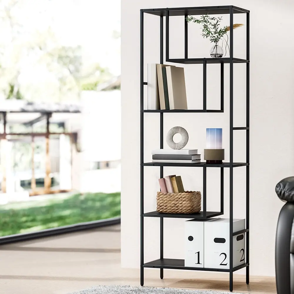 Artiss Bookshelf 5 Tiers RHYS Black - Furniture