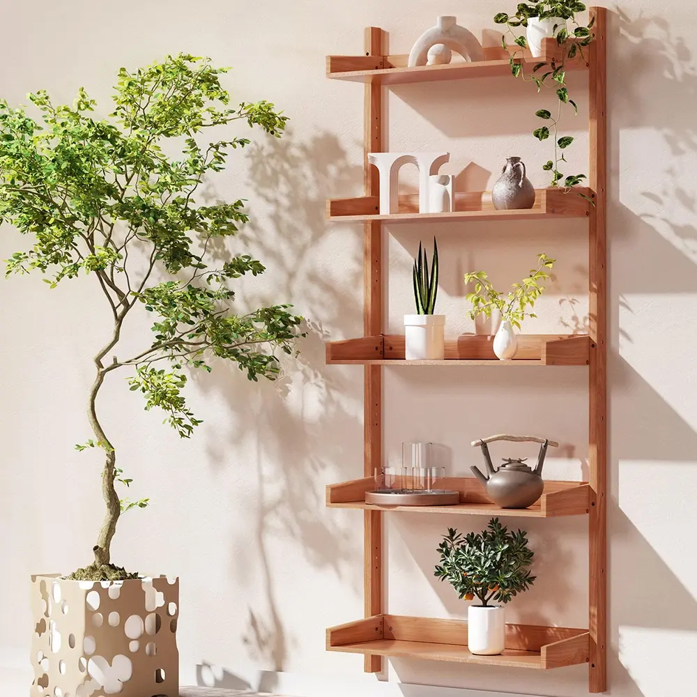 Artiss Bookshelf Floating Shelf CAPIZ Oak - Furniture