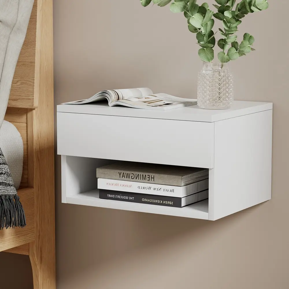 Artiss Floating Bedside Table Nightstand Drawer White - Furniture