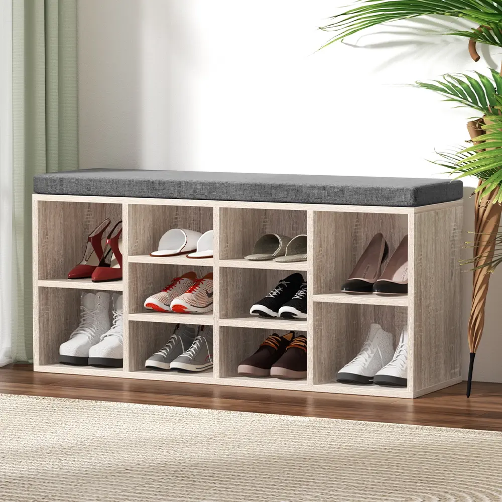 Artiss Shoe Rack Cabinet Shoe Bench Fabric Seat Pine BOA - Home & Garden
