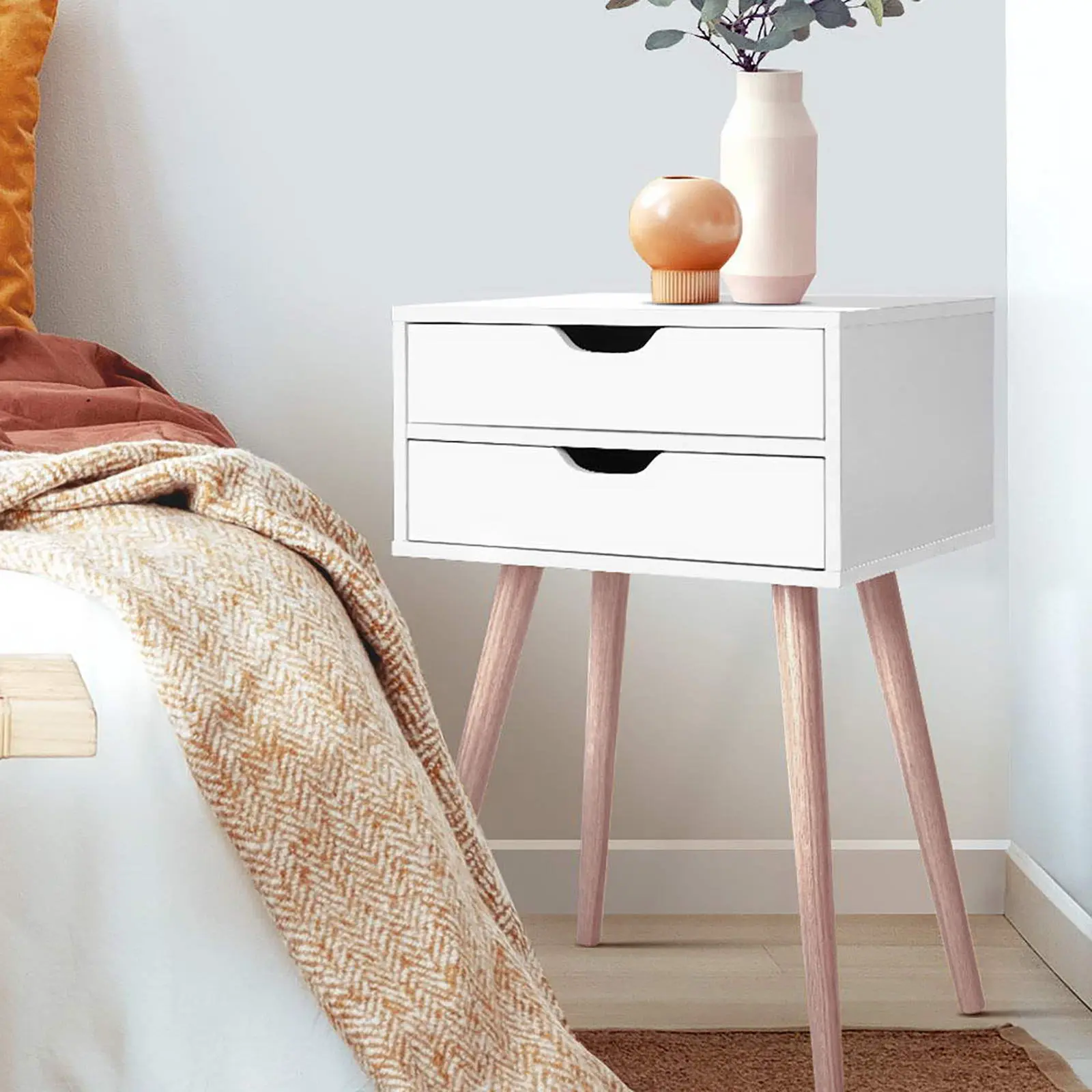 Artiss Bedside Table 2 Drawers - BODIE White