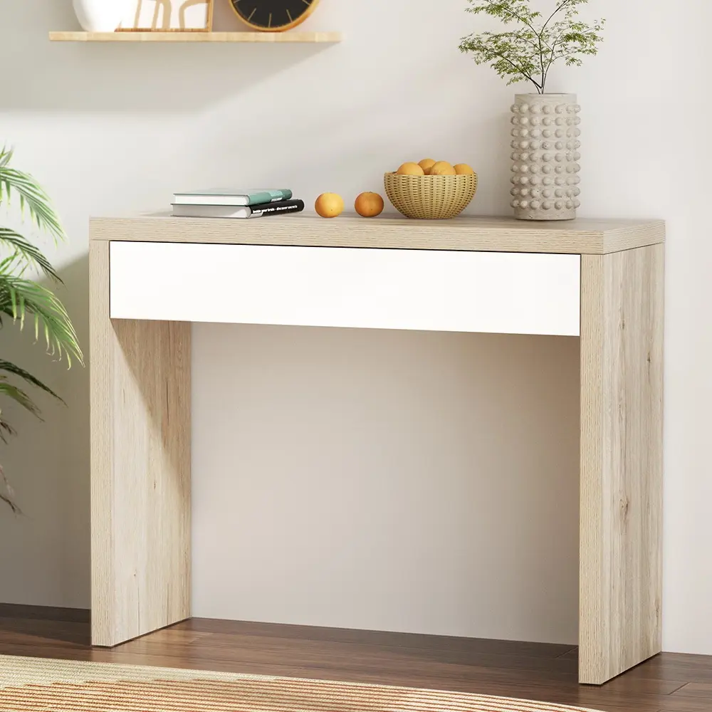 Artiss Console Table Storage Drawer Jory White Pine - Furniture