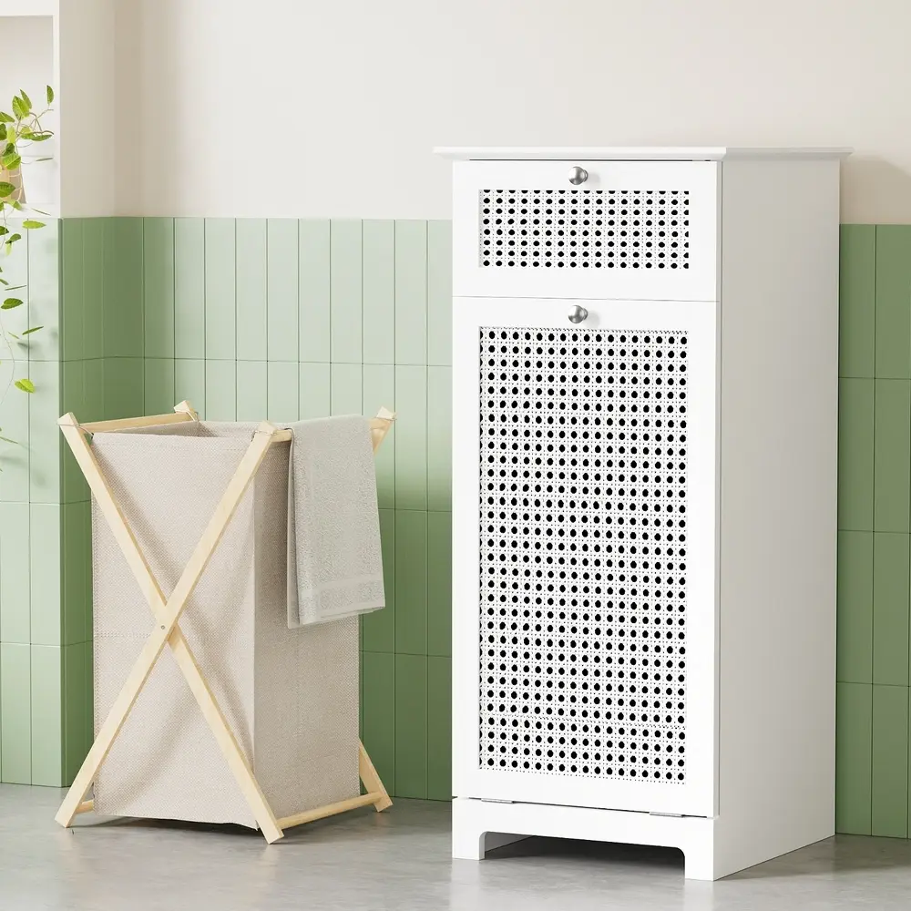 Artiss Laundry Hamper Cabinet Bathroom Storage White Rattan - Home & Garden