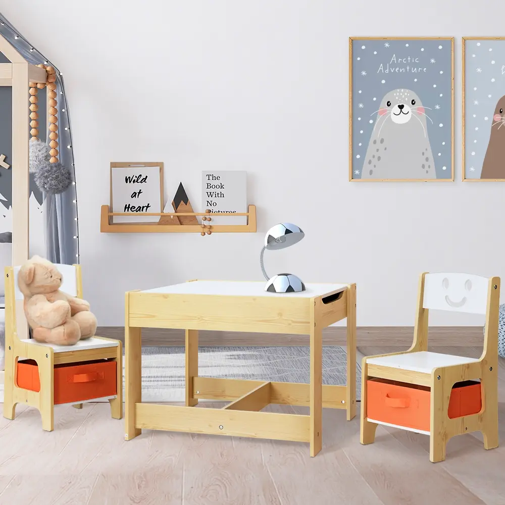 Keezi 3PCS Kids Table and Chairs Set Activity Desk Chalkboard Toys Storage Box - Up to 70% Off Kids & Baby Furniture