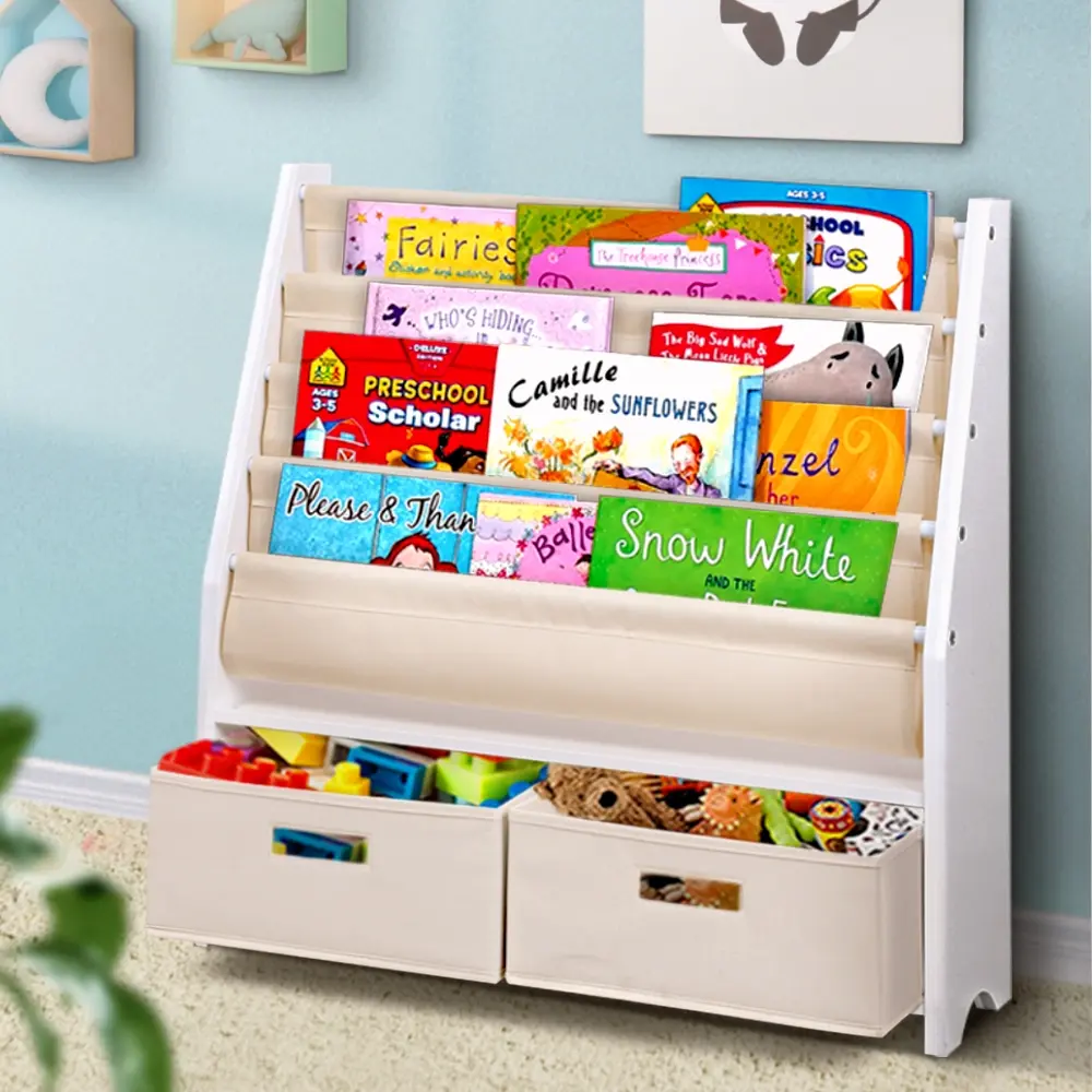 Keezi 4 Tiers Kids Bookshelf Magazine Rack Children Bookcase Organiser Drawer - Up to 70% Off Kids & Baby Furniture