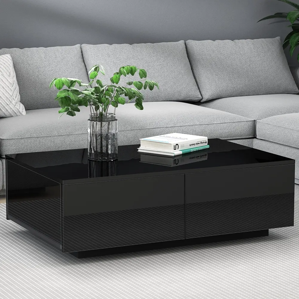 Artiss Coffee Table 4 Drawers Black Trevi - Furniture