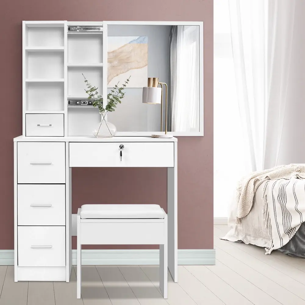 Artiss Dressing Table Stool Set Sliding Mirror White Diane - Furniture