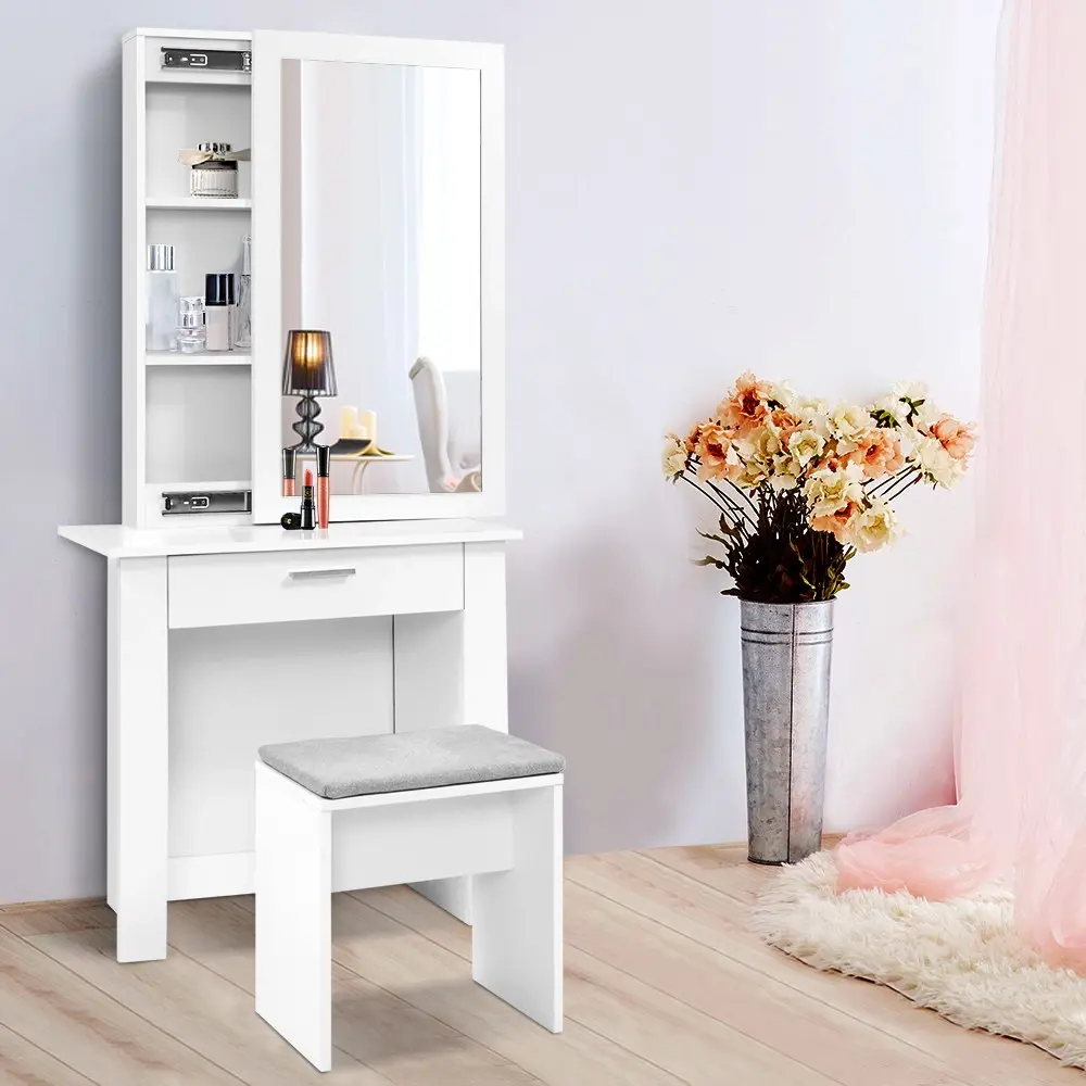Artiss Dressing Table Stool Set Sliding Mirror White Demi - Furniture
