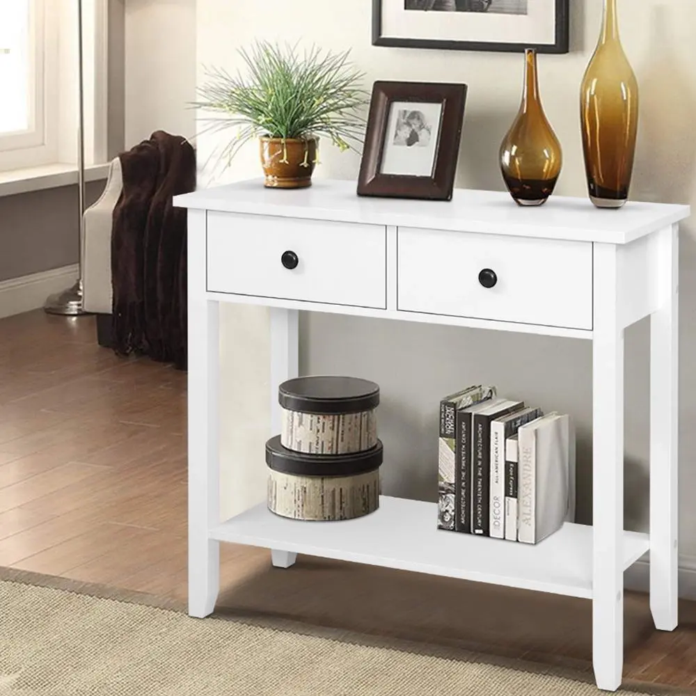Artiss Console Table 2 Drawers 80CM White Chole - Furniture