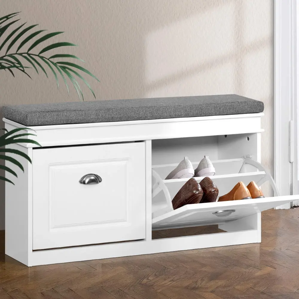 Artiss Shoe Rack Cabinet Bench 8 Pairs White - Home & Garden