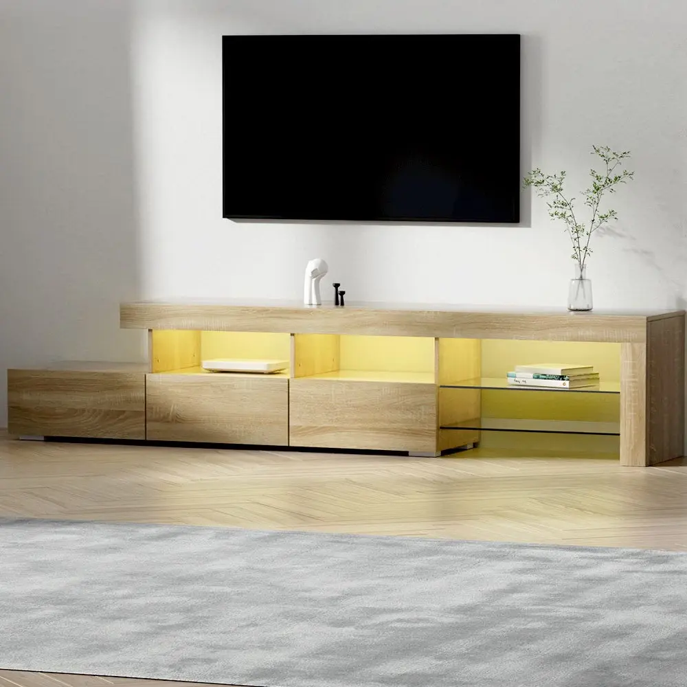 Artiss Entertainment Unit TV Cabinet LED 215cm Pine Caya - Furniture