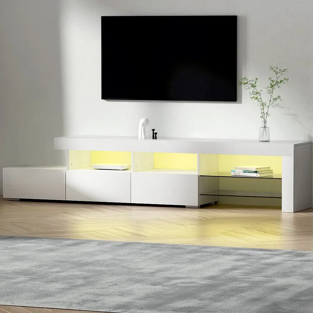 Artiss Entertainment Unit TV Cabinet LED 215cm White Caya - Over 40% off Living Room Furniture