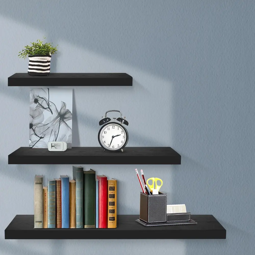 Artiss Floating Wall Shelf Set of 3 Black - Furniture