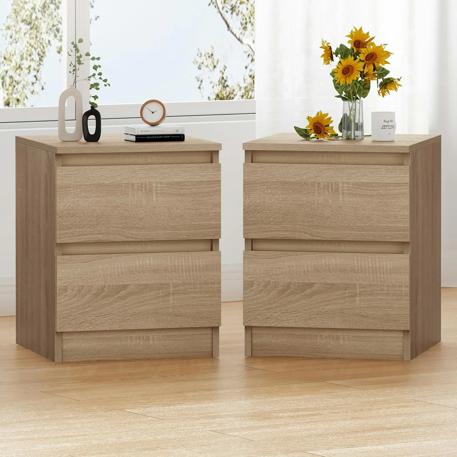 Alfordson 2x Bedside Table 2 Drawers Wood - Furniture