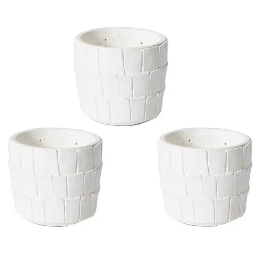 3x E Style Peyton 11cm Cement Plant Pot Flower Planter Holder Home Decor WHT - Home & Garden