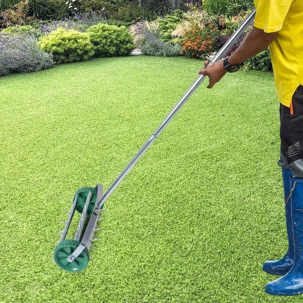 Lawn Aerator Roller Heavy Duty Garden w/ Metal Handle 27 Soil Penetrating Spikes - Home & Garden