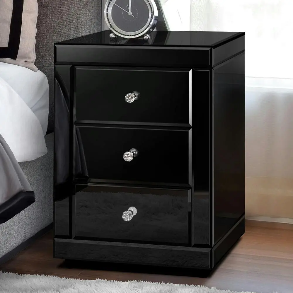 Alfordson Bedside Table Mirrored Black - Furniture