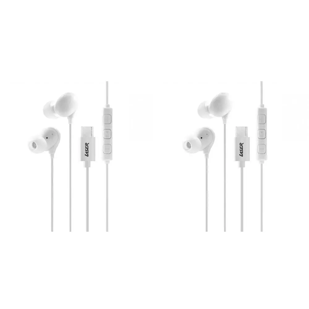 2x Laser Wired USB-C In-Ear Earphones w/ In-Line Controls 1.2m For iPhone 15 WHT