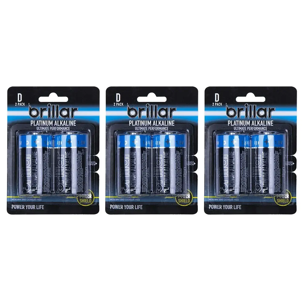 6x Brillar C LR20 1.5v Mercury & Cadmium Free Platinum Alkaline Batteries Blue - Electronics