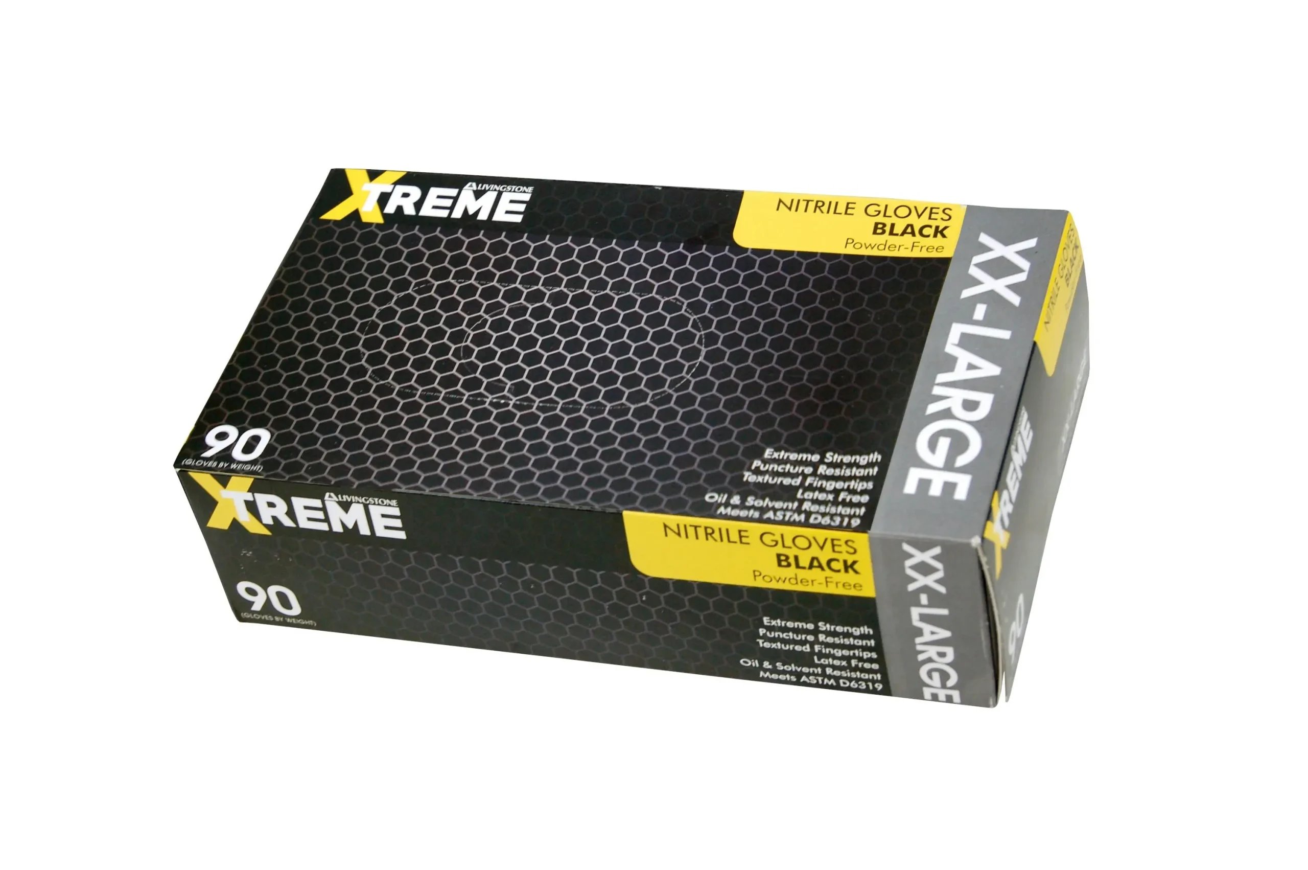 Livingstone Xtreme Thick Heavy Duty Nitrile Gloves, Powder Free, EN374, Double Extra Large, Black, 90/Box - Commercial