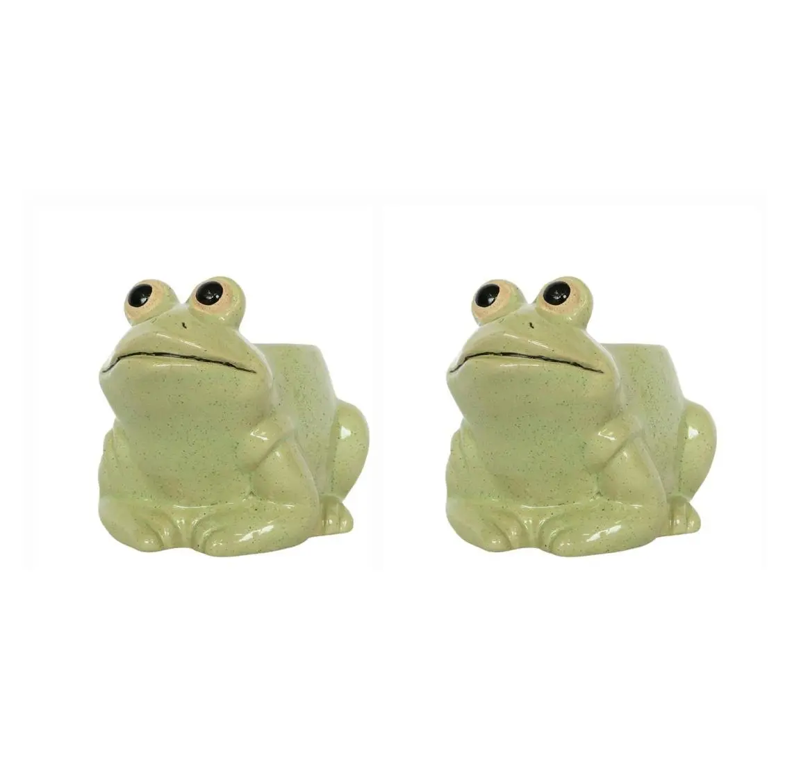 2x Urban Frog 9cm Ceramic Planter Garden Ornament Display Pot Small Light GRN - Home & Garden