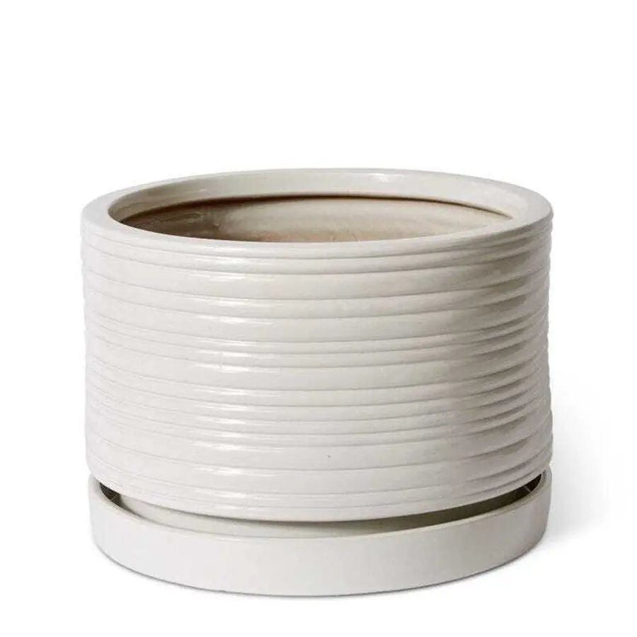 E Style Henley 42cm Ceramic Planter w/Saucer Round Home Decorative Pot White - Home & Garden