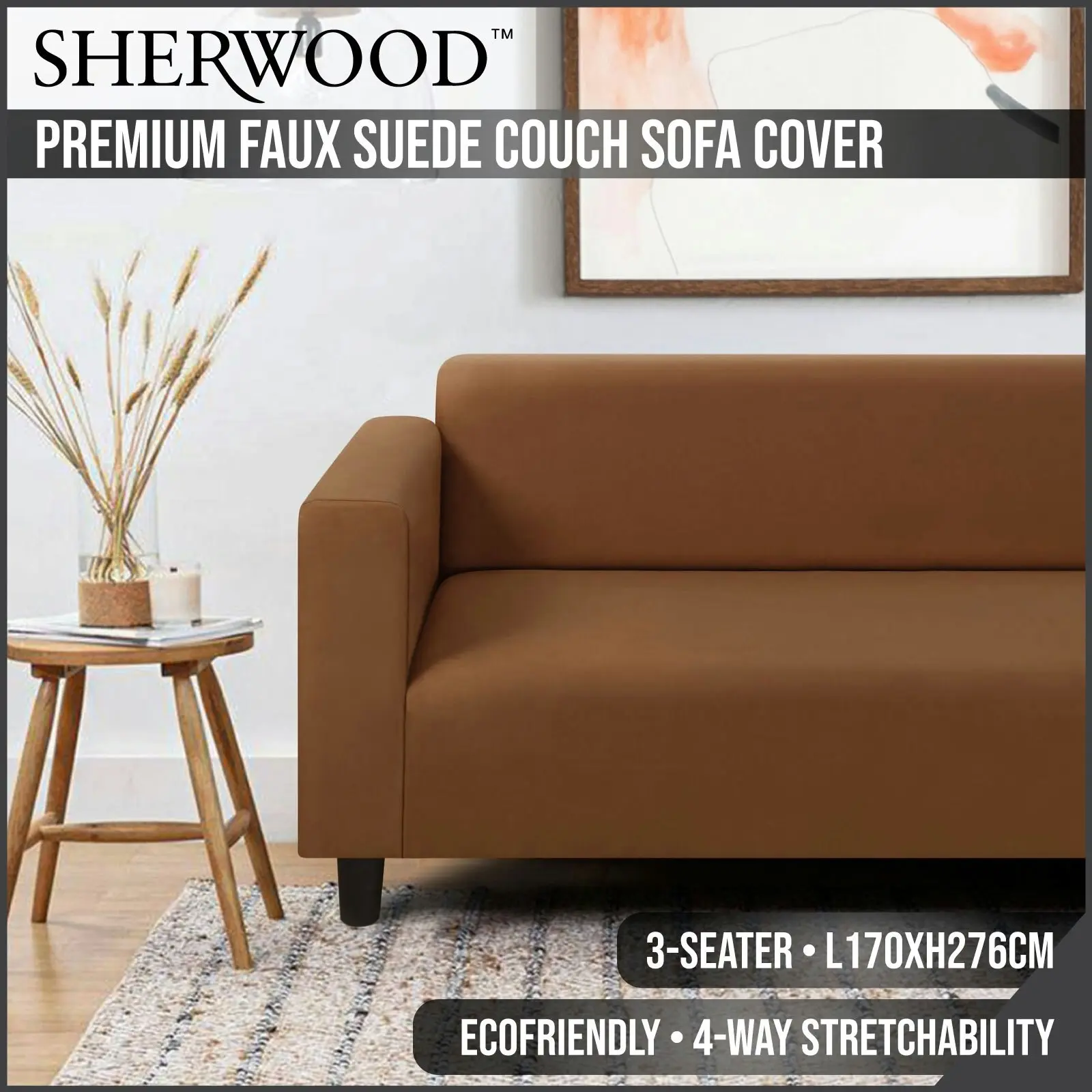 Sherwood Home Premium Faux Suede Rust 3 Seater Couch Sofa Cover - Home & Garden