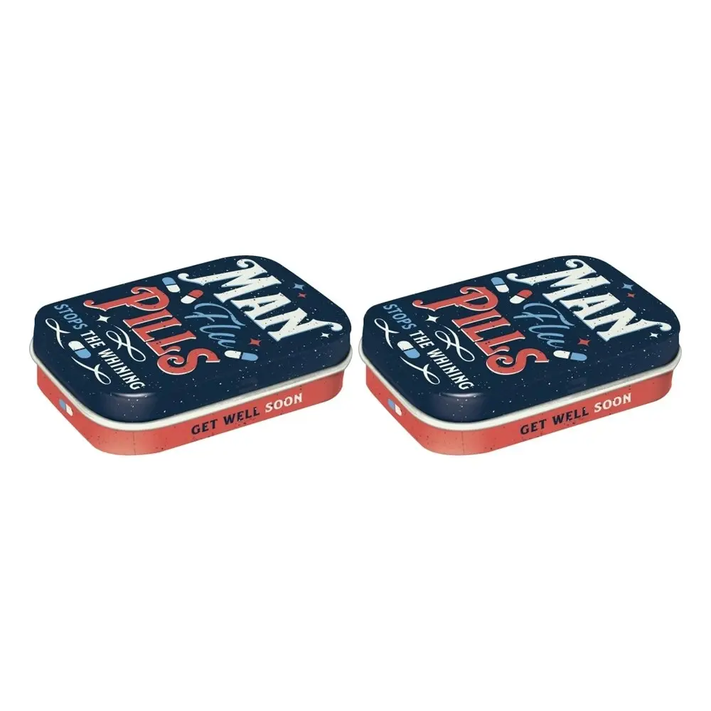 2x Nostalgic Art 4x6cm Mint Steel Trinket Box Ford Flu Pills Storage Container - Groceries