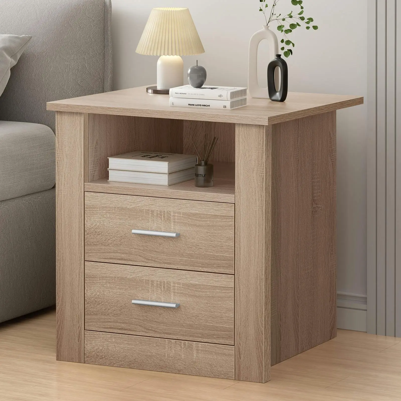 Alfordson Bedside Table Minimalist Wood - Furniture