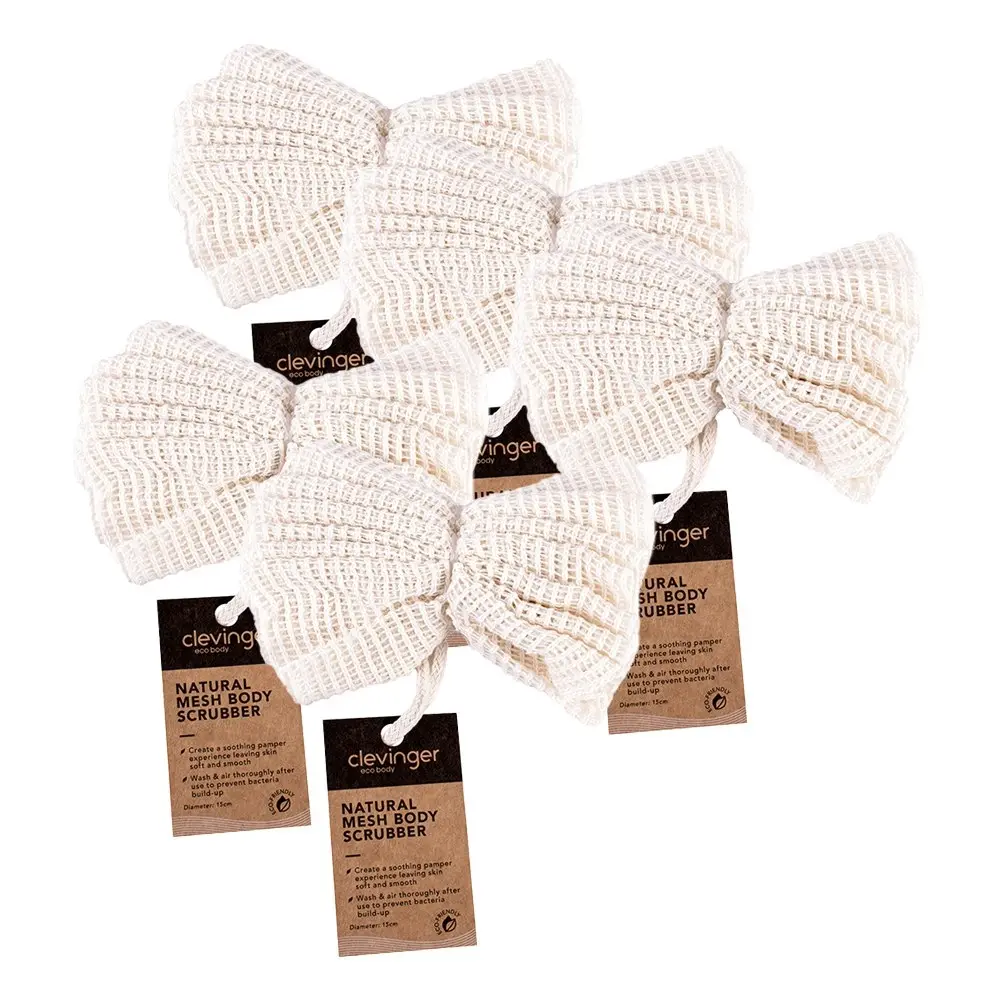 5x Clevinger Eco Natural Linen Cotton Yarn Mesh Body Cleaning Shower Scrubber - Beauty