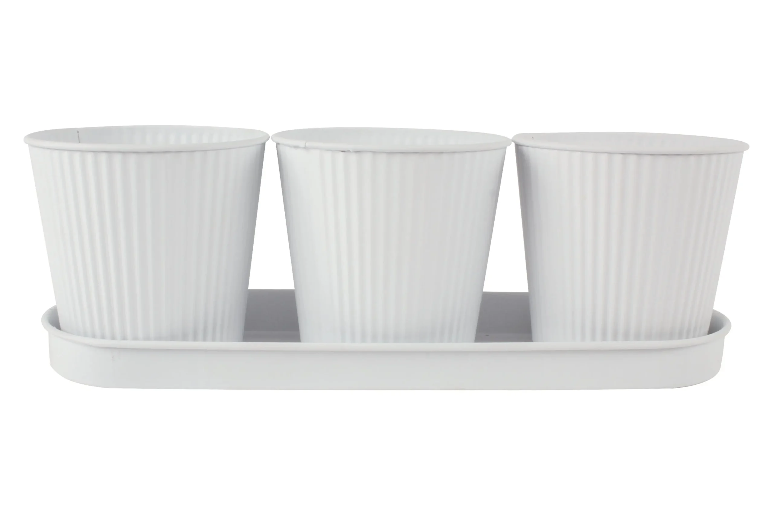 Maja Emboss 3 Pot With Tray White 34 x 11cm - Home & Garden