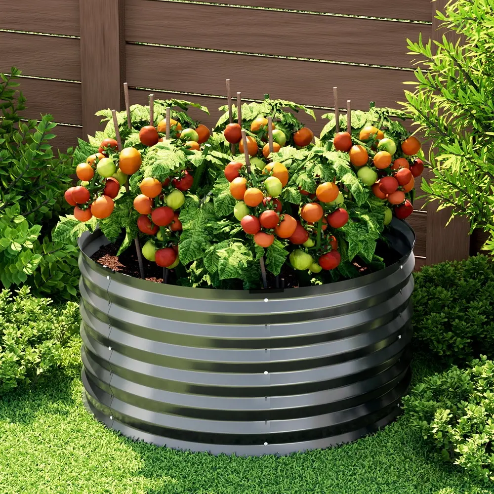 Green Fingers Garden Bed 90X45cm Round Latches Planter Box Raised Galvanised Herb - Home & Garden