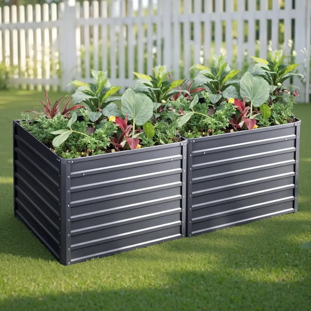 Green Fingers 2x Garden Bed 100x100x77cm Planter Box Raised Container Galvanised - Home & Garden