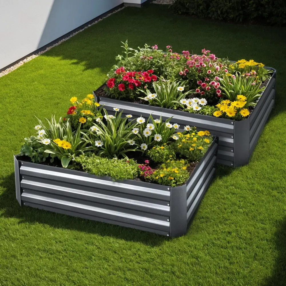 Green Fingers 2x Garden Bed 120x90cm Planter Box Raised Container Galvanised Herb - Home & Garden