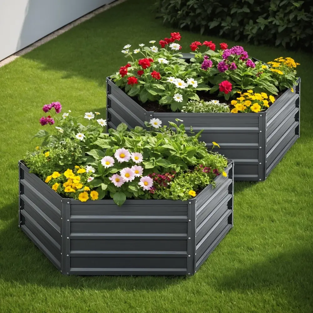Green Fingers 2x Garden Bed 130x130x46cm Planter Box Raised Container Galvanised - Home & Garden