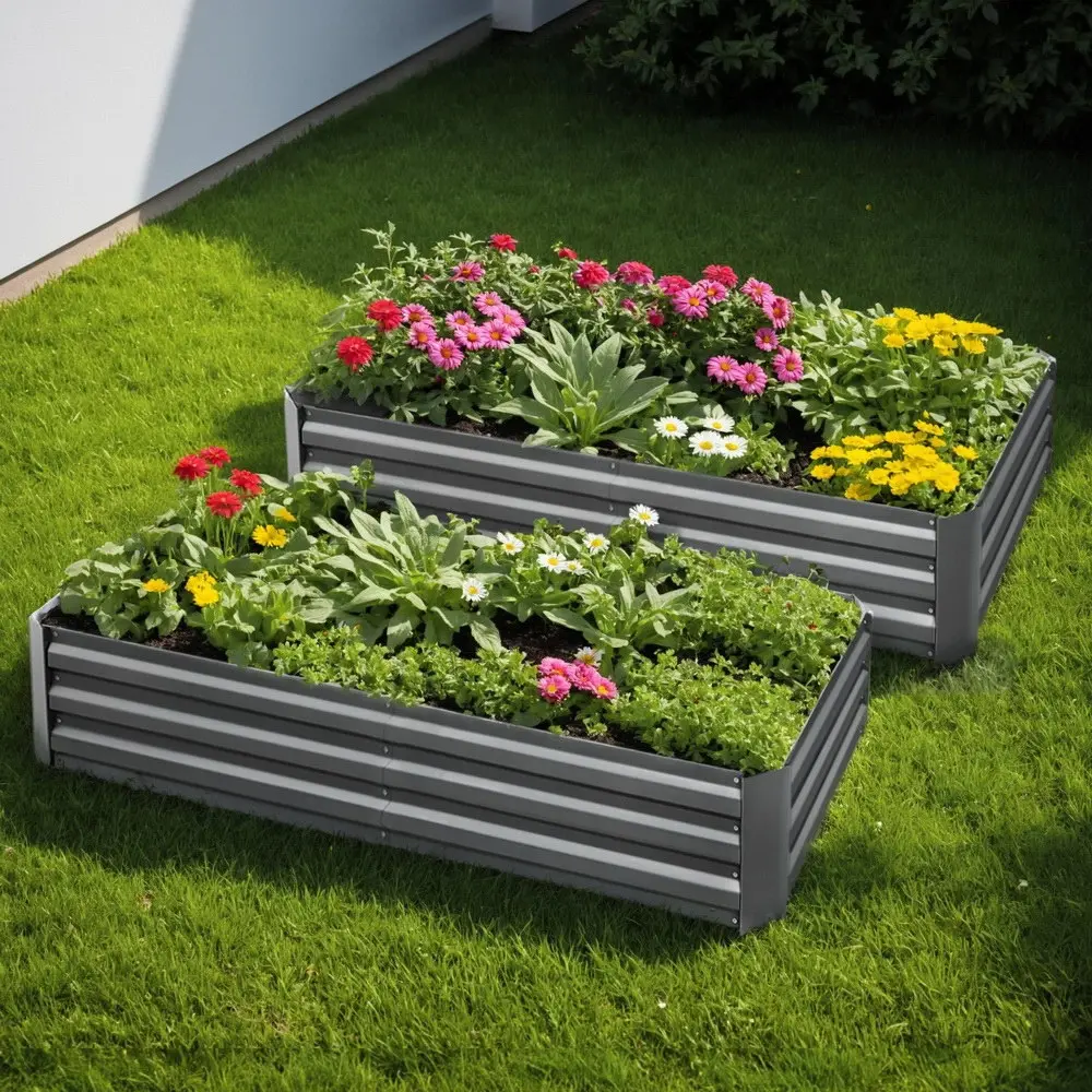 Green Fingers 2x Garden Bed 210x90cm Planter Box Raised Container Galvanised Herb - Best Sellers From $10